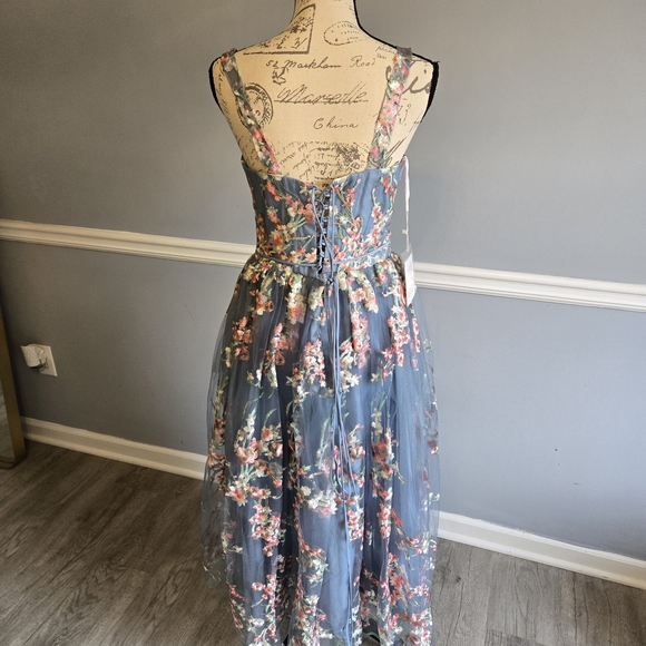 Floral Embroidered Blue Dress - Picture 9 of 11